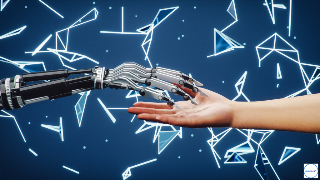 Creative image symbolizing AI supporting a small business owner with everyday tasks.
